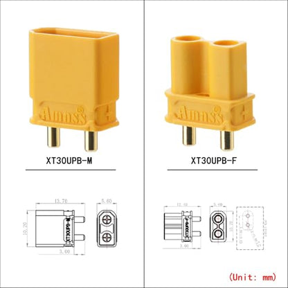 ELFCULB 10 Pairs Amass XT30UPB Connectors, XT30 Upgrade Male Female Connectors for Mini-UAV Robot (Yellow) - color: 10 Pairs XT30UPB