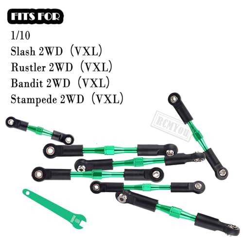 Aluminum Turnbuckles Camber Links Upgrades Part for 1/10 Slash 2WD/Stampede 2WD/Rustler 2WD/Bandit 2WD, Alloy Turnbuckles Camber Links Hops Up,Green - color: Green for Rustler 2wd