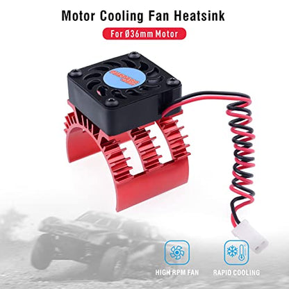 Surpass Engine Motor Heatsink, RC Motor Heatsink with 5v-8.45v 21000 RPM Cooling Fan Fit 540 550 3650 Size Brushless Motor for 1/10 RC Car Truck Buggy Crawler (Black & red) - style: Plastic single fan with red Heatsink
