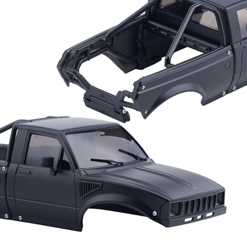 DJX SCX24 Body Shell with Bed Rack for Axial SCX24 C10 Bronco Wrangler Base Camp 1/24 RC Crawler Car (Black) - color: Black