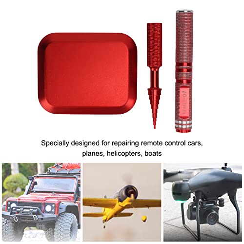 RC Repair Tools Kit, Punch Cross Wrench Body Reamer Set for Remote Control Model Upgrade Maintenance, Aluminum Alloy Stainless Steel RC Car Part with Magnetic Screw Tray, Universal (Red) - color: Red