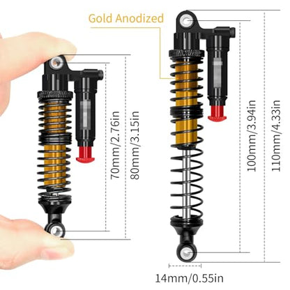 RC Shock Absorbers (4-Pack) - 110mm Aluminum Oil Dampers with Piggyback Reservoirs & Adjustable Damping for 1/10 SCX10 II III D90 Upgrade(4PCS Gold) - color: 4pcs Gold