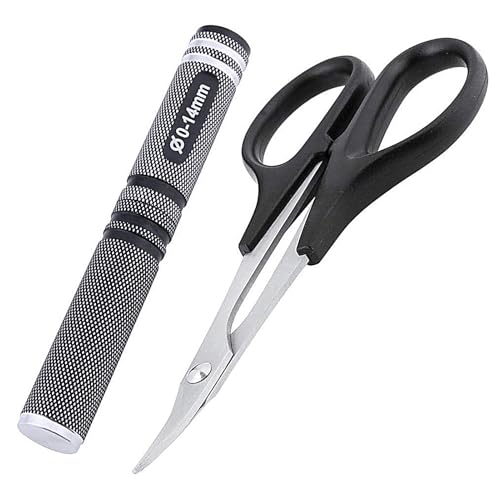 Hobbypark 0-14mm Hole Puncher Reamer w/Sleeve and Curved Scissors Set Universal Tool for RC Car Body Shell Lexan Plastic (with Black Reamer)