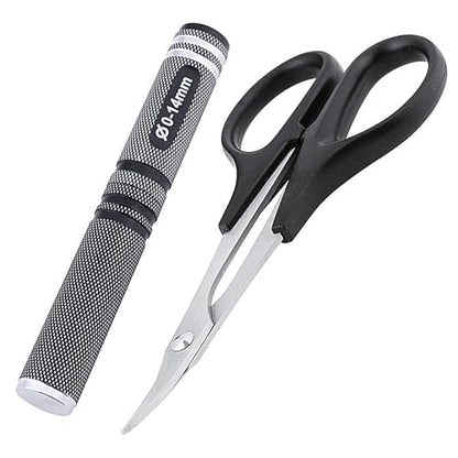 Hobbypark 0-14mm Hole Puncher Reamer w/Sleeve and Curved Scissors Set Universal Tool for RC Car Body Shell Lexan Plastic (with Black Reamer)