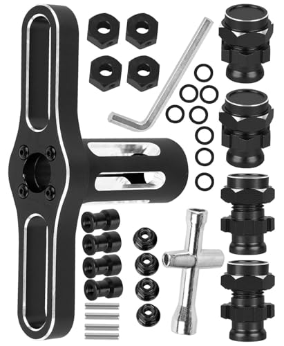 RC Upgrades Part Aluminum 17mm/12mm Wheel Hex/Nuts/Wheel Wrench for 1/8 Jato 4X4,1/10 Rustler/Slash/Stampede/Hoss 4X4 4WD VXL,Hex Hub Adapters Hops Up,Black(#9069#9086) - color: Black-(for 1/10）