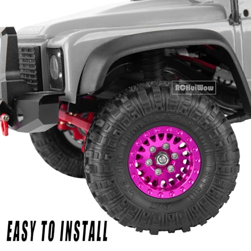 RC 1.0 Beadlock Wheels and Tires for 1/18 TRX4M,1/24 SCX24 RC Crawler,Alloy Aluminium RC Wheels 1.0 Beadlock Rims Soft Rubber Tires,4PCS,Pink - color: Pink(4pcs)