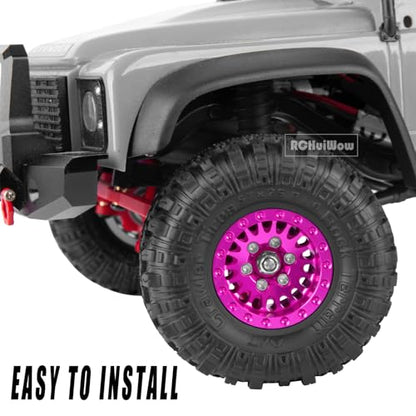 RC 1.0 Beadlock Wheels and Tires for 1/18 TRX4M,1/24 SCX24 RC Crawler,Alloy Aluminium RC Wheels 1.0 Beadlock Rims Soft Rubber Tires,4PCS,Pink - color: Pink(4pcs)