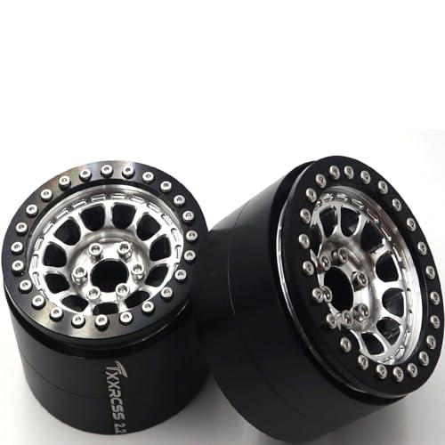 RC 2.2 Aluminum Alloy Beadlock Wheels and Tires Upgrades Accessories Rims for 1/10 SCX10 TRX4RC4WD and D90 RC Crawler Axial Remote Control Car (4pc) (Black Silver) - color: Black Silver