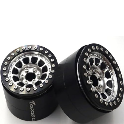 RC 2.2 Aluminum Alloy Beadlock Wheels and Tires Upgrades Accessories Rims for 1/10 SCX10 TRX4RC4WD and D90 RC Crawler Axial Remote Control Car (4pc) (Black Silver) - color: Black Silver