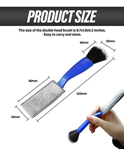 Universal 2 in 1 Duster for Car Clean,Car Bursh Tool,Double Head Brush,Auto Interior Detailing Brush,Soft Car Interior Detailing Brush Dust Brush (Blue) - color: Blue