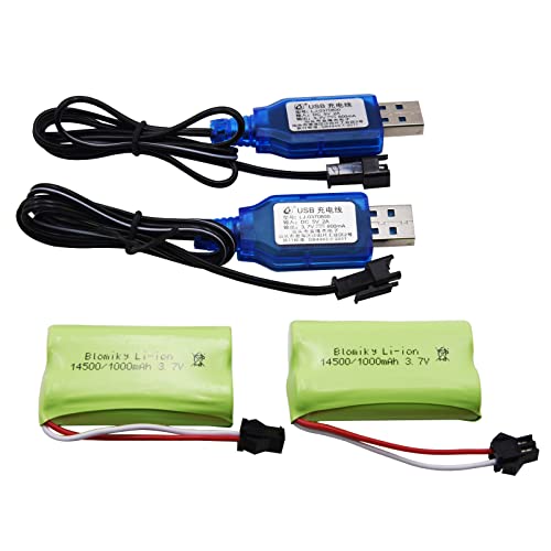 Blomiky 3.7V 1000mAh 2 Pack Lithium-ion Rechargeable Battery with SM-2P Plug and USB Cable for Remote Control Trucks / 813A Battery 2
