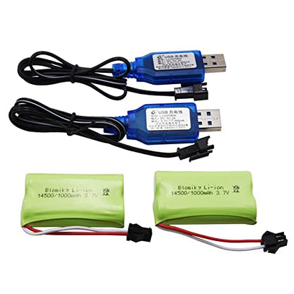 Blomiky 3.7V 1000mAh 2 Pack Lithium-ion Rechargeable Battery with SM-2P Plug and USB Cable for Remote Control Trucks / 813A Battery 2