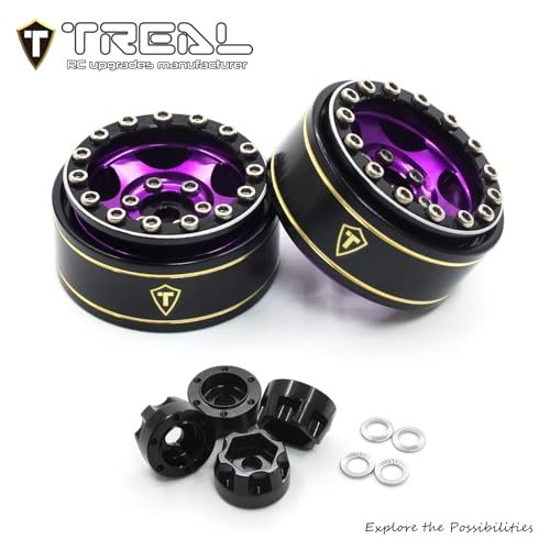 Treal 1.0 Beadlock SCX24 Wheels (4P) Classic 5-Star 1" Micro Beadlock Wheels for Axial 1/24 Deadbolt Betty C10 Gladitor Bronco 27.3g (Black-Purple) - color: Black-Purple