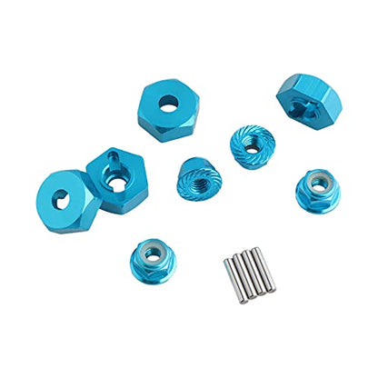 12mm Wheel Hex Hubs Drive Adapter 5mm Thick & Flange M4 Lock Nuts Aluminum for Redcat Axial HSP WLtoys Himoto RC Truck Model Car Upgrade Parts (Blue) - color: Blue