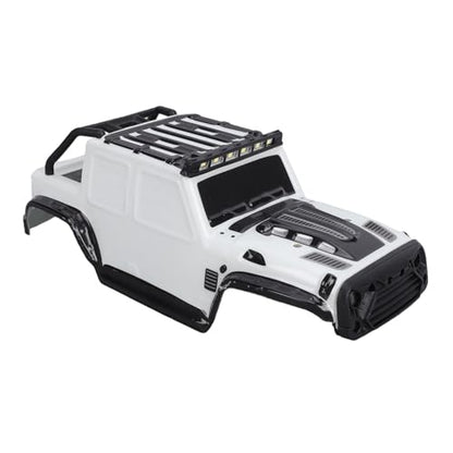 RC Car Body Shell, Polycarbonate Replacement Cover with LED Roof Lights, 27 X 10 X 9 Cm, Pressure Printed Truck Body for 1:16 Scale SCY16103PRO Off Road Racing (White) - color: White