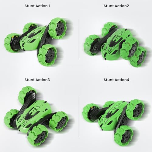 RC Stunt Car, 360° Flips & Double-Sided Remote Control Truck with LED Lights, 2.4GHz High Speed All Terrain Off-Road Toy Car, Gift for Boys Girls Kids Ages 6-12 (Green) - color: Green