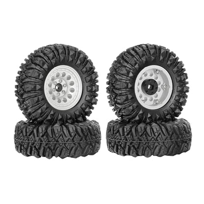 4PCS 1.3" Aluminum Alloy Beadlock Wheel Rims All-Terrain Tyre 70mm Rubber Tires Set with 5mm & 7mm Hex for 1/12 1/14 1/18 1/24 RC Rock Crawler Car Upgrade Parts (B-Silver) - color: B-silver