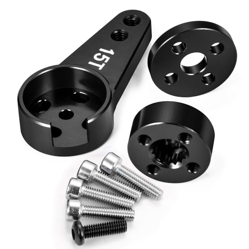 Adjustable Servo Horn 15T Aluminum Servo Arm Upgrade for 1/5 RC Buggy Truck Short Course Car (Black) - color: Black