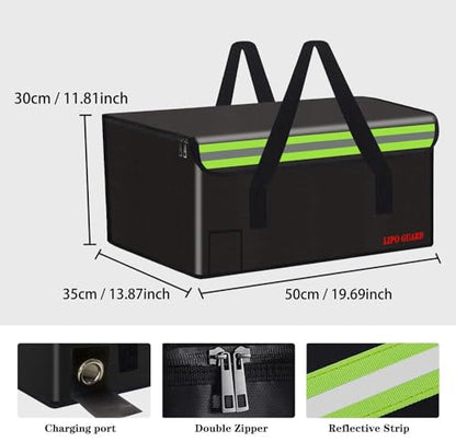 19.7"x13.8"x11.8" Ebike Battery Safe Bag Fireproof Charging Lipo Bag Large Capatity for Lipo Battery Pack Storage Charging Transport, Home Office Travel Fireproof Safe Storage Pouch - size: 500*350*300mm