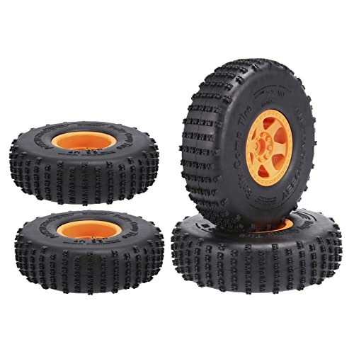 4PCS 2.2 inch Beadlock Plastic Wheel Rims 142mm Rubber Tyre Tires Set 12mm Hex Compatible with 1/10 RC Rock Buggy Crawler Car Axial SCX10 TRX4 Wraith 90018 RR10 Bomber (Orange) - color: Orange