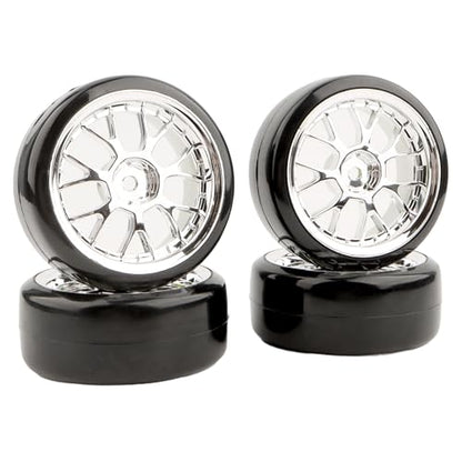 4 Pieces 1/10 Scale Hard Plastic RC Drift Cars On Road Touring Racing Tires Wheels Compatible with HSP Tamiya HPI Kyosho Redcat ExceedRC 1/10 On-Road Touring Car - color: Silver