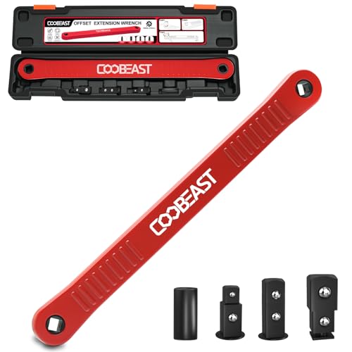 3/8" Offset Extension Wrench Impact Ready Socket Wrench Extender Tool（Red） | Versatile 1/4",3/8", 1/2" Square Drive Adapters,Universal Extensions Wrench,0° Swing Extender,for Small Place - color: Red