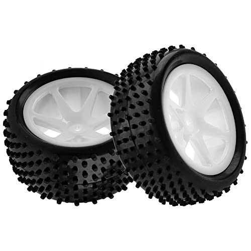 12mm Hex Plastic Wheel Rims & OD 88mm/3.46" Rubber Tire Front Rear Tyre Compatible with Redcat HPI HSP ExceedRC Kyosho Losi 1/10 Scale Off Road Buggy (White) - color: White