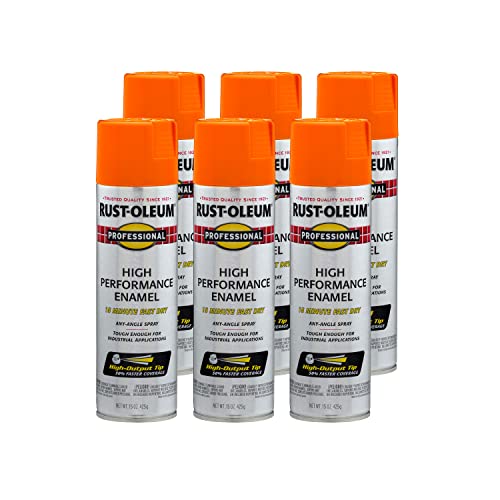 Rust-Oleum Professional High Performance Gloss Safety Orange Spray Paint | Rust Prevention, Corrosion Resistant Coating, Industrial Maintenance, Any Angle Spray, Metal Equipment Protection, 15 oz - color: Gloss Safety Orange, size: 15 Ounce (Pack of 6)