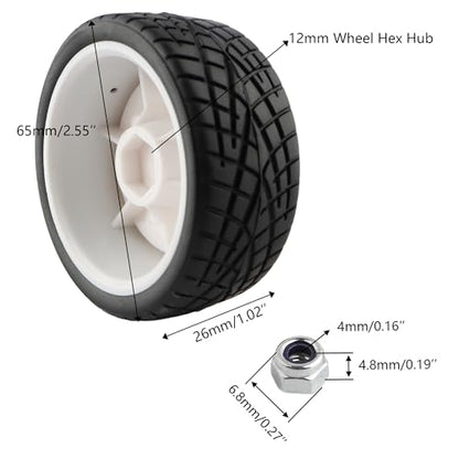 1/10 Scale OD2.55 RC On Road Touring Racing Tires 12mm Hub Wheel Hex Compatible with Traxxas 4 Tec 2.0 Tamiya TT01 XV01 Kyosho WR8 Sakura WLtoys HPI 1/10 Arrma Grom RC Cars(White) - color: White-2
