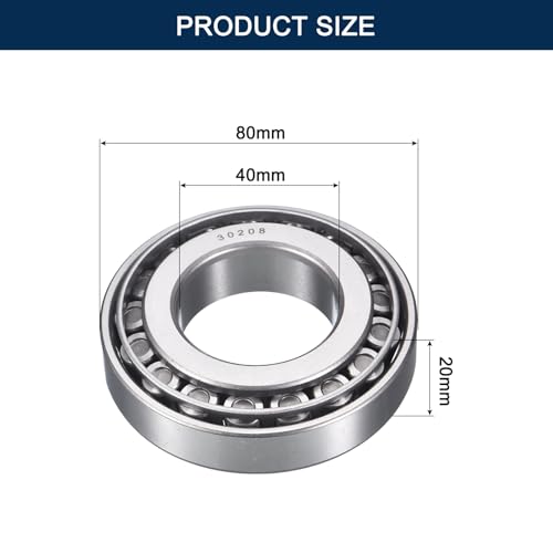 2 Pack 30208 Tapered Roller Bearing Cone and Cup Set | 40mm Bore 80mm OD 20mm Cup Width, Chrome Steel Wheel Bearings, ABEC-3 - size: 30208
