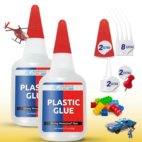 Adhesive Guru Plastic Glue (2x0.7 oz) Ultra Strong Super Glue for Repairs, Waterproof Adhesive for Plastic Bonding Models, DIY Crafts, Toys, PVC, ABS, 3D Printings and More - 2 Pack - size: 2 Pack, style: Plastic Glue