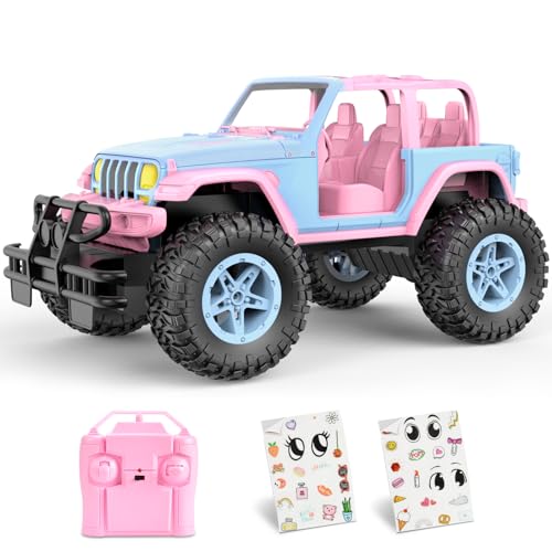 NQD Remote Control Car for Kids 1:16 Scale 80 Min Play 2.4Ghz Off Road RC Trucks with Stickers Toy Car Gift for Girls 3 4 5 6 Year Old - color: Pink and Blue