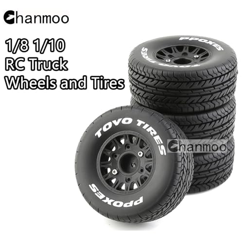 1/10 RC Short Course Truck Tires And Wheels With 12mm 14mm 17mm Hex 113mm 1/8 Rubber Tyres For 1/8 or 1/10 Scale On Road Car HSP Sonic 94102 GT PTG-2 Tamiya TT02 RC Racing Car 4PCS (Black A) - color: Black A