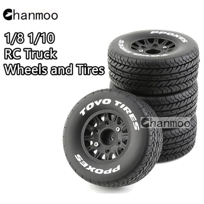 1/10 RC Short Course Truck Tires And Wheels With 12mm 14mm 17mm Hex 113mm 1/8 Rubber Tyres For 1/8 or 1/10 Scale On Road Car HSP Sonic 94102 GT PTG-2 Tamiya TT02 RC Racing Car 4PCS (Black A) - color: Black A