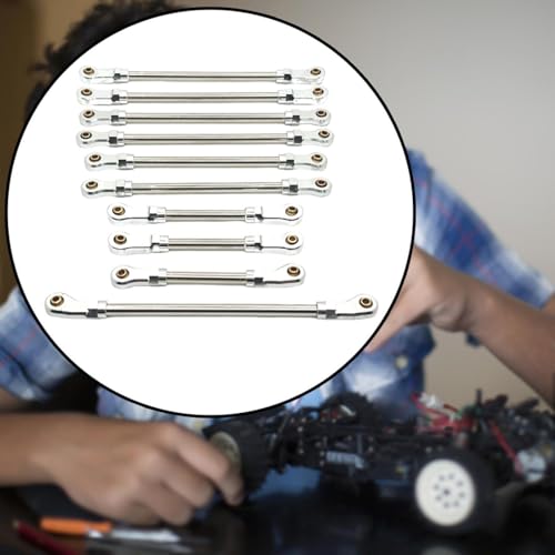 10 Pieces Steering Servo Link RC Car Pull Rod Metal Upgrade Linkage Model Parts Sturdy Construction Suitable for WLtoys 1/10 RC Truck, Argent - color: Argent