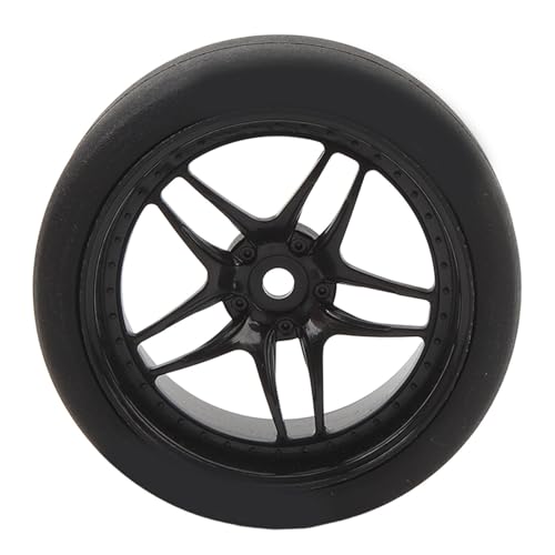 4pcs RC Tires Wheels Rims Set, 1/10 Scale Rubber Tires with 12mm Hex Hub, 26mm Wide Smooth Drift Tires for RC Racing and Drifting Cars Compatible with TT01 HSP (Black) - color: Black