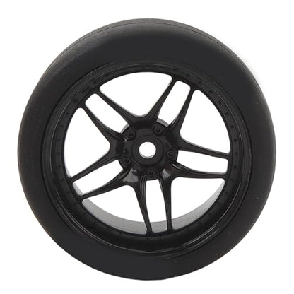 4pcs RC Tires Wheels Rims Set, 1/10 Scale Rubber Tires with 12mm Hex Hub, 26mm Wide Smooth Drift Tires for RC Racing and Drifting Cars Compatible with TT01 HSP (Black) - color: Black