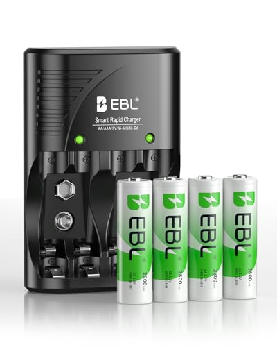 EBL 4-Bay Battery Charger for AA & AAA Rechargeable Batteries with Rechargeable AA NiMh Batteries, 4 Count, Battery Charger with Foldable Wall Plug - size: Charger+4AA
