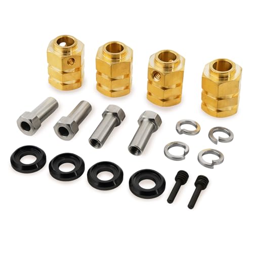 12mm Brass Wheel Hex Extension Adapters Compatible with TRX4 TRX6 1/10 RC Crawlers, Heavy Brass Wheel Spacers with Lock Nuts, 4PCS (15mm)