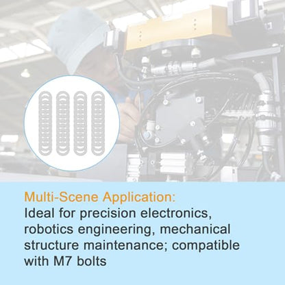 M7x12mm Shim Set for Mechanical Maintenance, 48pcs 304 Stainless Steel | 0.1, 0.2, 0.3 and 0.5mm, 12 pcs each, thin spacers for M7 bolts, electronics, mechanical maintenance and component spacing - size: M7X12