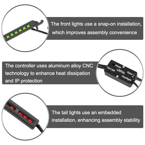 LRFHL 1/16 1/14 RC Light Bar RC LED Light Lamp Kit | for Arrma 1/16 1/14 Mojave Grom 4X4 RTR Brushed Desert Truck, Headlight Taillight Turn Signal Flashing Front and Rear Lights