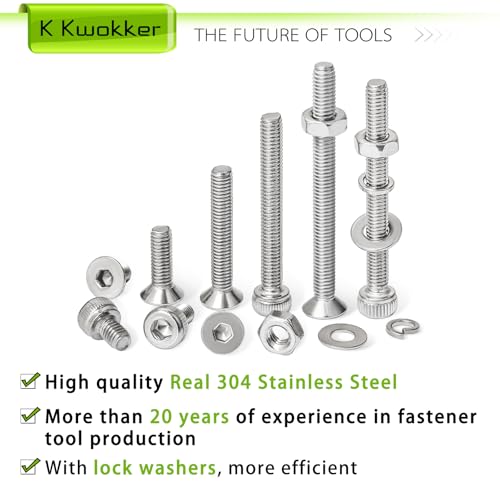 2540Pcs M3 Screws 4MM to 35MM, Socket Head Screws & Flat Head Screw, 304 Stainless Steel Assorted Nuts and Bolts Assortment Kit M3 Screw Kit with Nuts, Washer and Lock Washers - size: L. M3