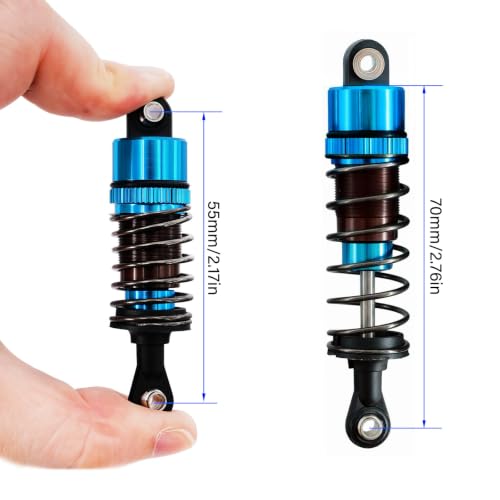 4PCS Oil Filled RC Shocks for 1/10 RC Cars, Adjustable Aluminum Shock Absorbers for Buggy Truggy Touring Drift Cars Monster Trucks (Blue 70mm)