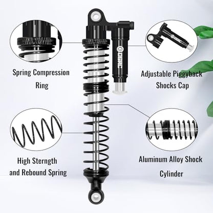 OGRC 100mm Aluminum Adjustable Piggyback Shock Absorber RC Damper for Axial SCX10 TRX4 TRX6 D90 1/10 RC Crawler Upgrade Parts (Silver) - color: Silver