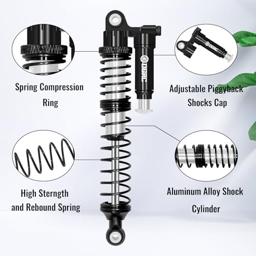 OGRC 100mm Piggyback RC Shock Absorber Oil Shocks for SCX10 TRX4 Upgrades | Aluminum, Double-cylinder, Long Travel, Adjustable Rebound, for 1/10 RC Crawler Car, Silver - color: Silver