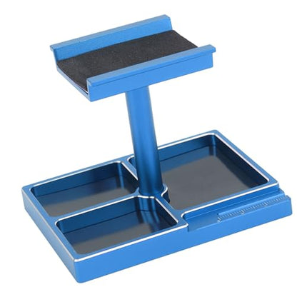 RC Car Working Stand with Magnetic Screw Trays for 1/18 1/24 RC Cars Aluminum Repair Workstation Kit (Blue) - color: Blue