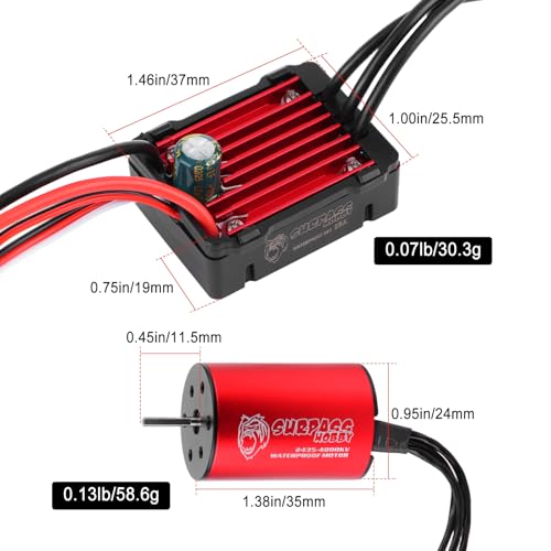 Surpass Hobby 2435 4800KV Motor 25A ESC Combo for 1/16 1/18 RC Truck | Complete power upgrade combo for 1/16 1/18 RC Truck LaTrax Teton Desert Prerunner Rally SST Wltoys A959 - color: Red