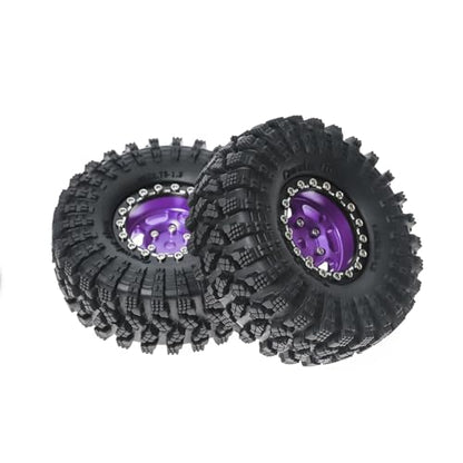1.3” Aluminum Beadlock Wheels & All-Terrain Trail Tires Set, -8.0mm Offset, 66×26mm, 7mm Hex, Foam Inserts, Fits 1/18 1/24 TRX4M SCX24 AX24 FCX24 Ascent-18, Pre-Assembled 4 pcs (Purple) - color: Purple