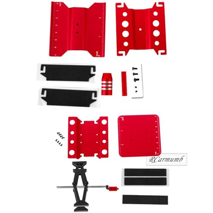 2-Pack RC Work Stand Bundle for 1/18 1/24 1/30 1/32 TRX4M K10 SCX24 FCX24 K5 AX24 SCX30 Ascent-32, 360° Rotating Display Stand & Height Adjustable Lift Table w/ 4 Pcs Jack Stands,Red w/Red - color: Red(1set)