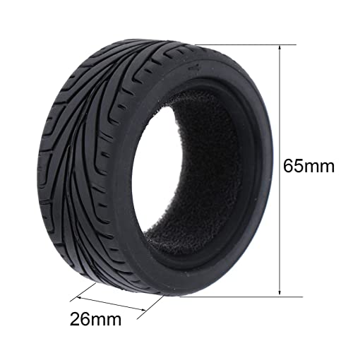 1/10 RC On-Road Car Tyres, 65mm Rubber RC Tire for 1/10 HSP Tamiya HPI Kyosho RC On Road Run-flating Car (Black) - color: Black